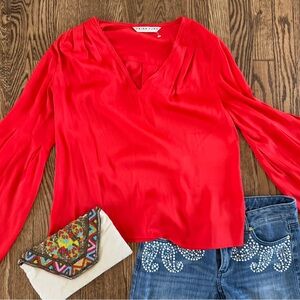 Trina Turk Red 3/4 Bell Sleeve Blouse Relaxed Fit